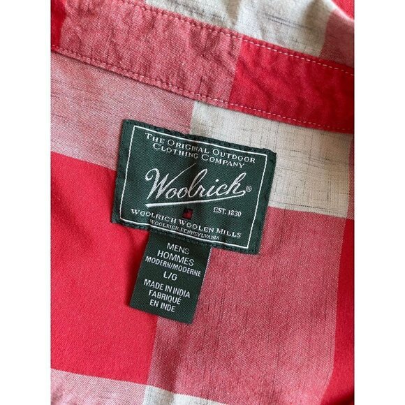 WOOLRICH Classic Men's Snap Front Plaid Shirt Size L Orange Tan Cream 100% Cotto - Picture 8 of 8